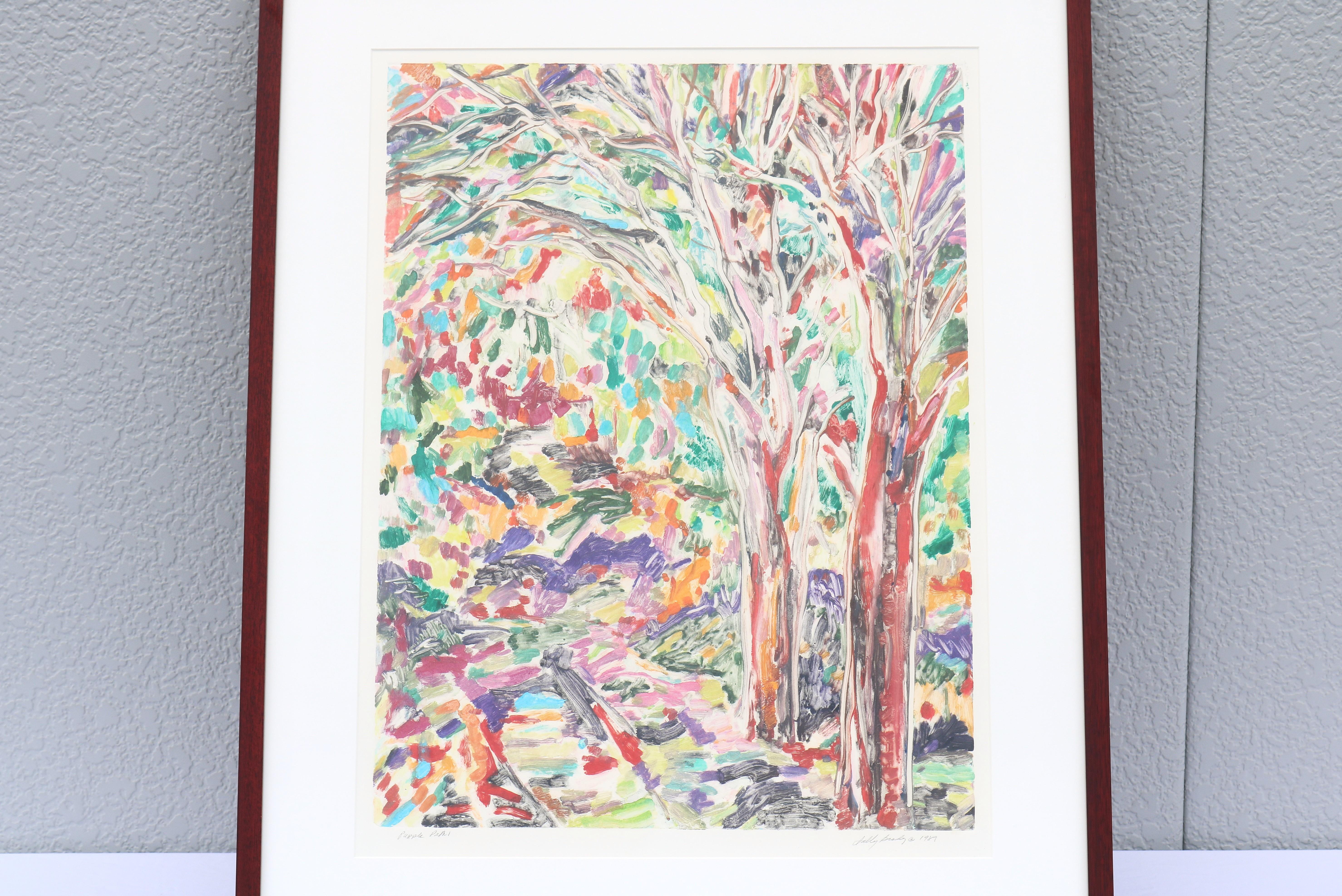 1989 Sally Brody Sendero Púrpura Tintas al agua Pintura monotipo Única en su género Estadounidense en venta
