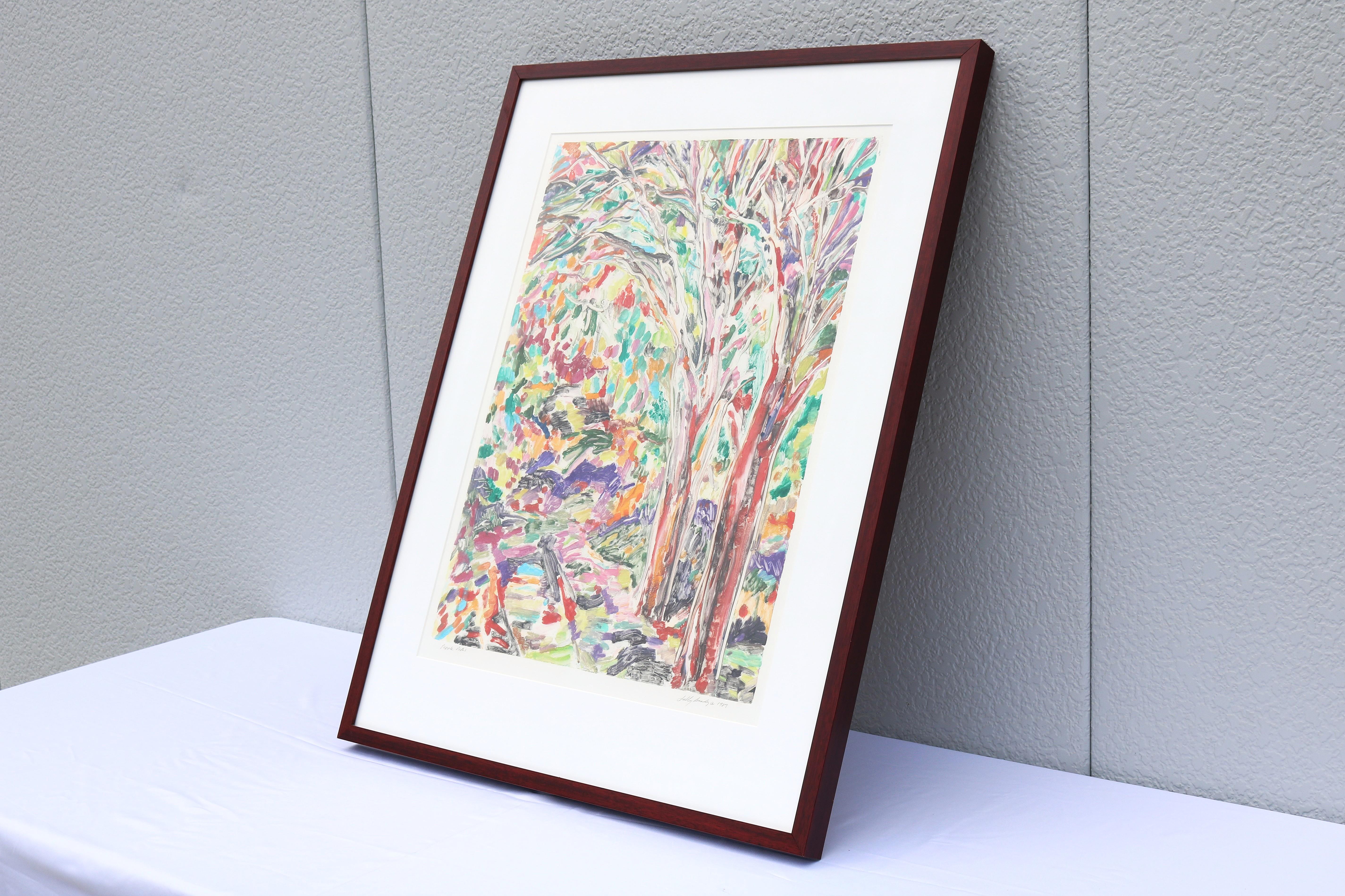 1989 Sally Brody Sendero Púrpura Tintas al agua Pintura monotipo Única en su género Pintado a mano en venta
