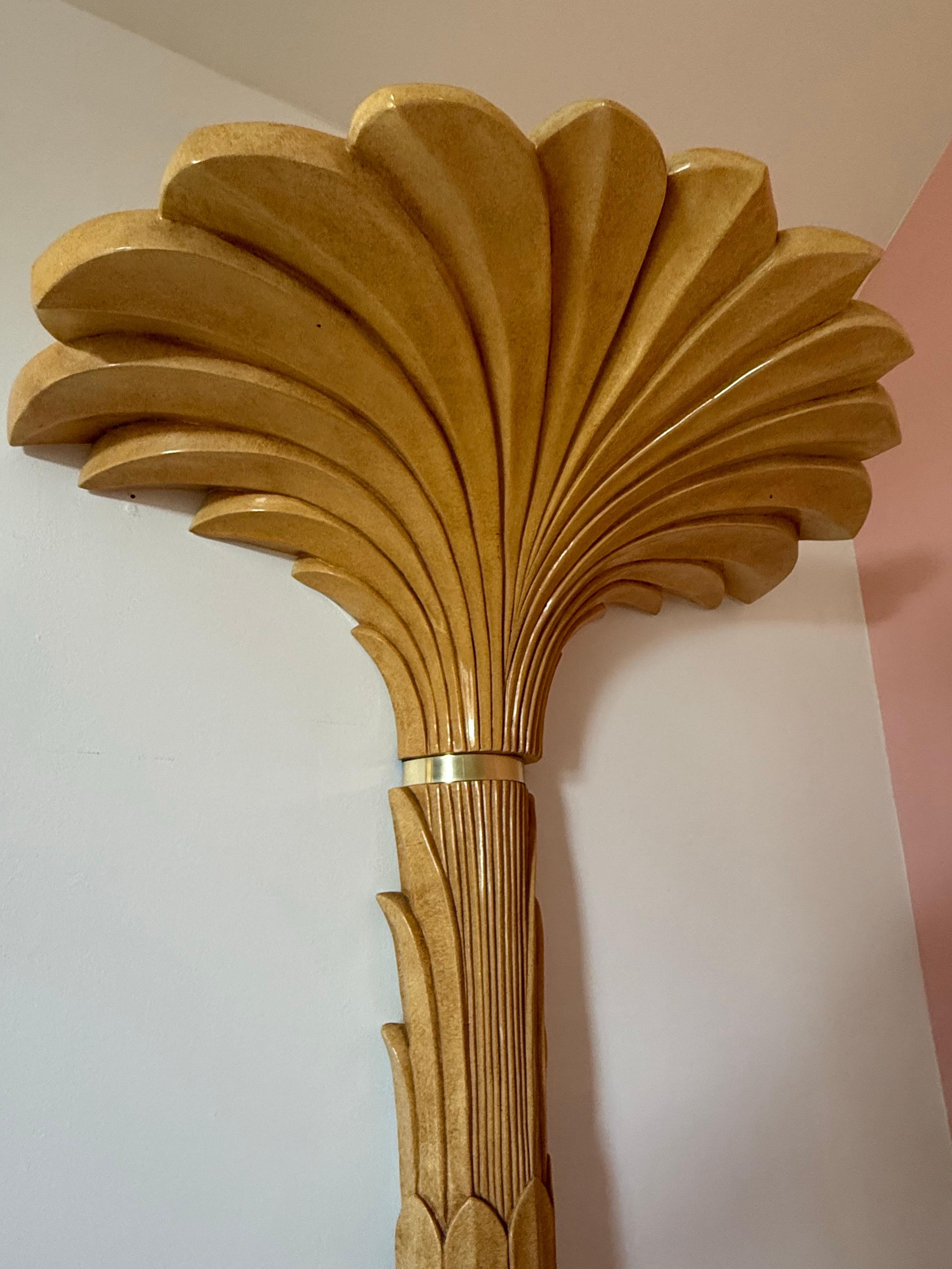 Plaster 1989 Serge Roche style Palm Wall Torchiere Floor Lamp For Sale