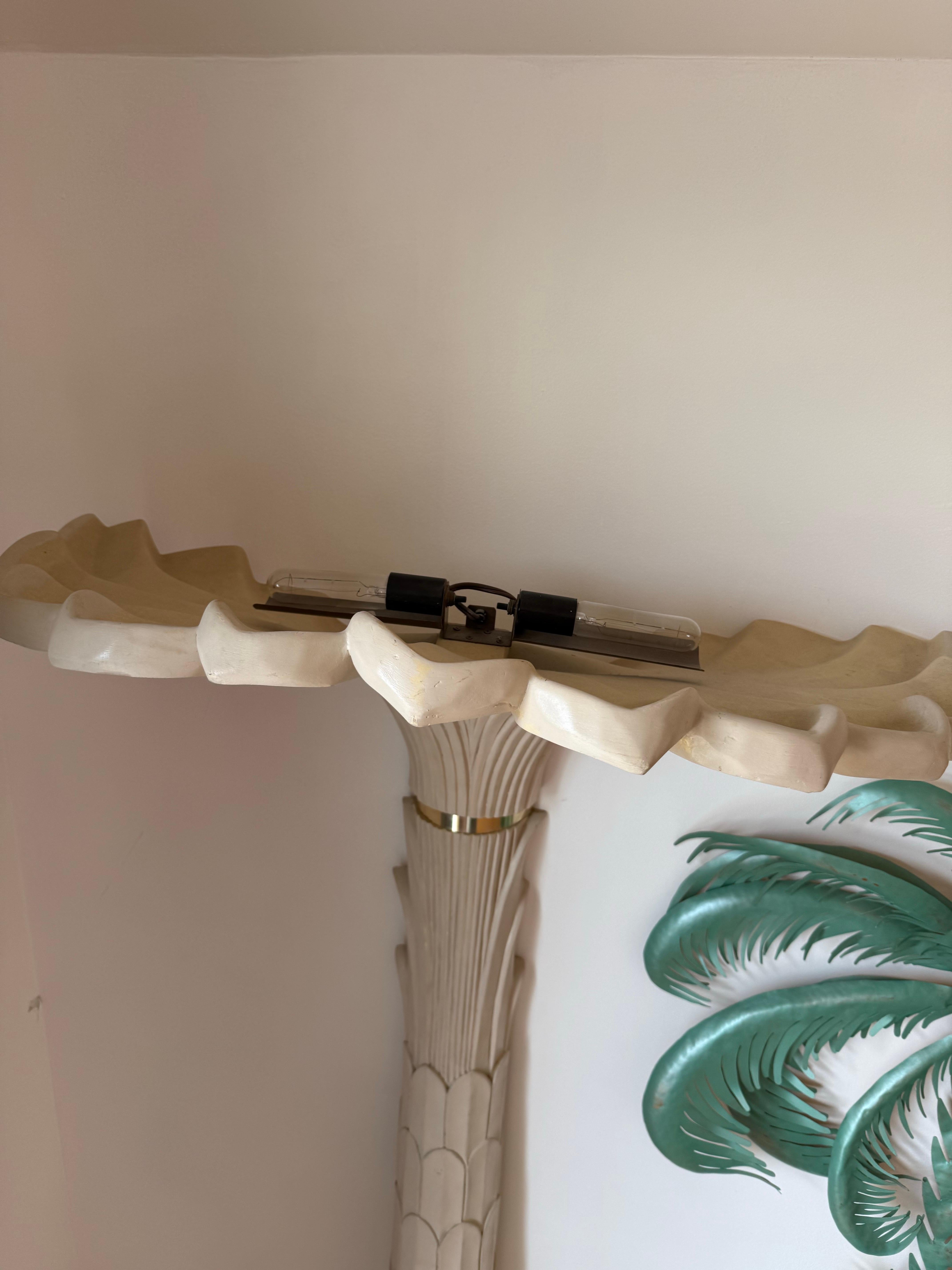 Plaster 1989 Serge Roche style Palm Wall Torchiere Floor Lamp For Sale