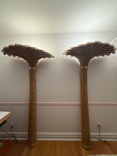 1989 Serge Roche style Palm Wall Torchiere Floor Lamps - A Pair