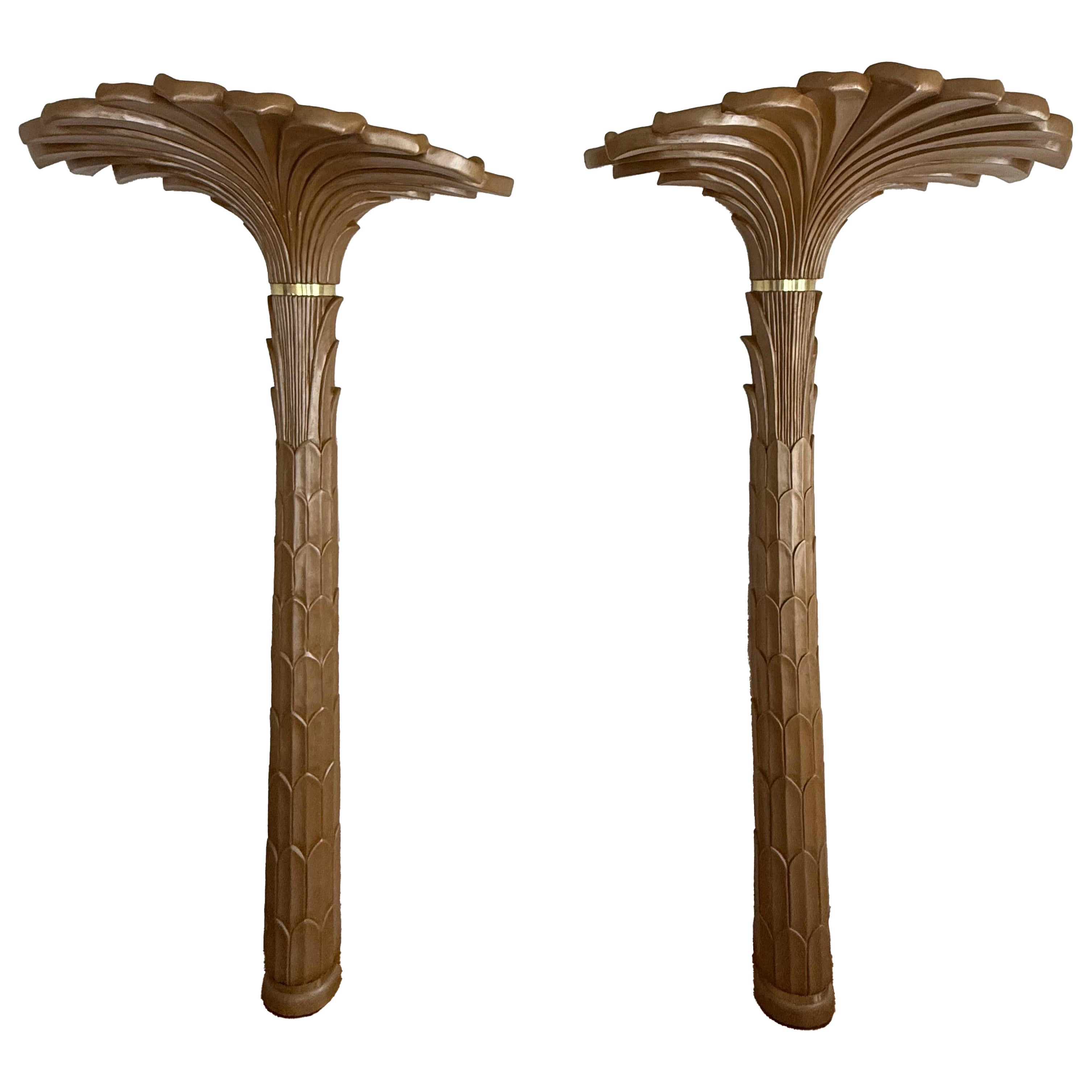 1989 Serge Roche style Palm Wall Torchiere Floor Lamps - A Pair