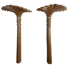 1989 Serge Roche style Palm Wall Torchiere Floor Lamps - A Pair