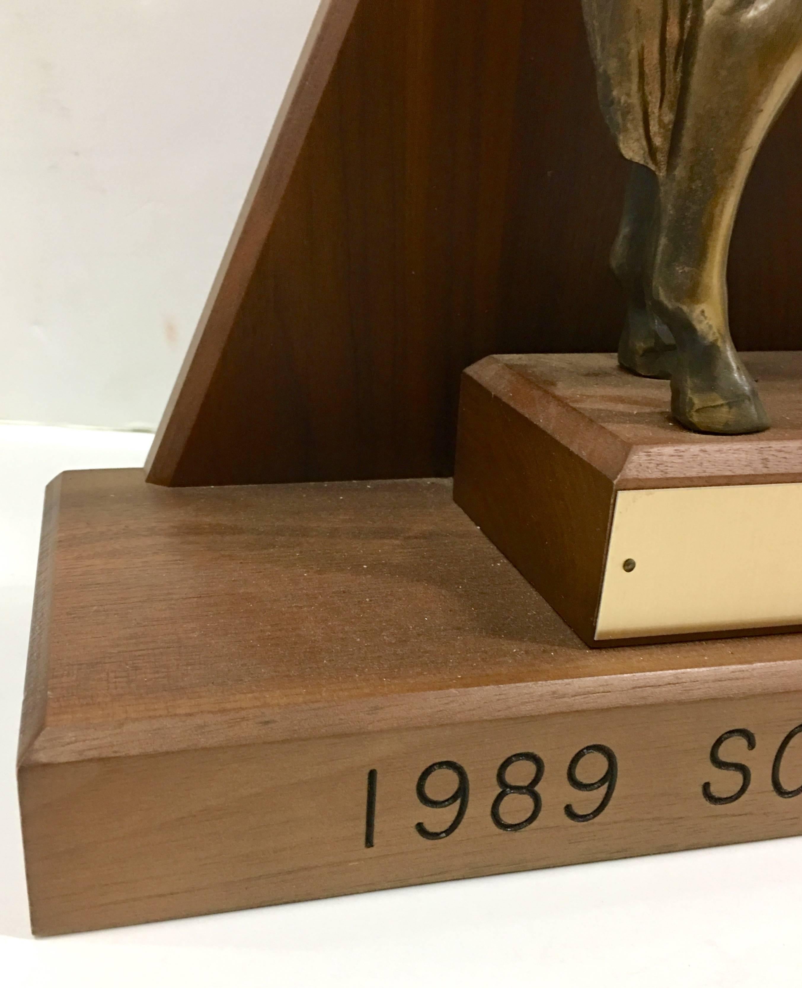 Solid Brass and Walnut Mounted Championship Horse Trophy, 1989 For Sale 1