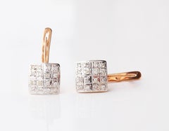 1989 Soviet Union Russian Earrings Diamonds solid 14K Gold / 5.95 gr