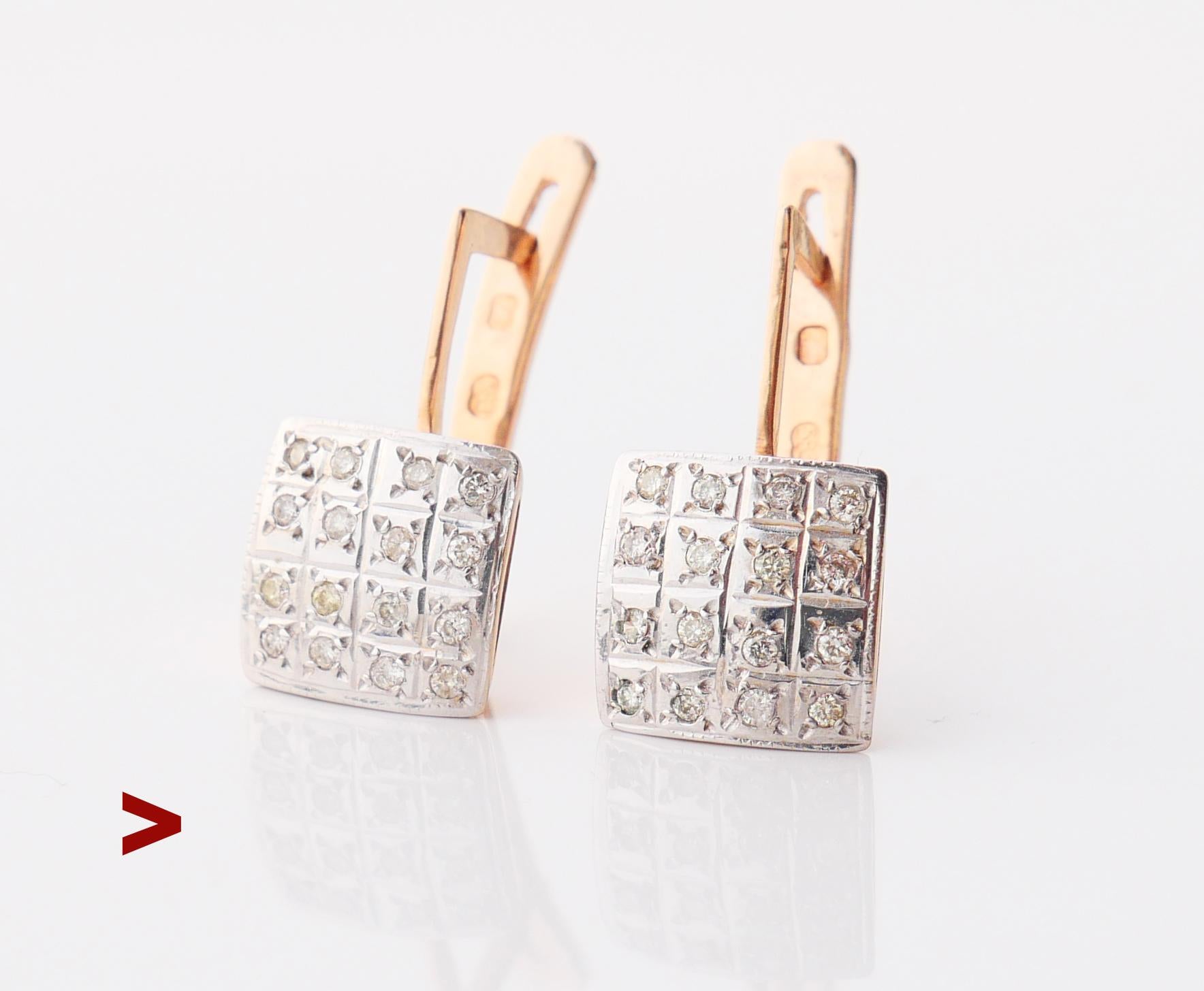 Taille vieille Europe 1989 Soviet Russian Earrings Diamonds solid 14K Gold / 5.95 gr en vente