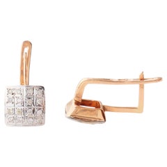 1989 Soviet Union Russian Earrings Diamonds solid 14K Gold / 5.95 gr