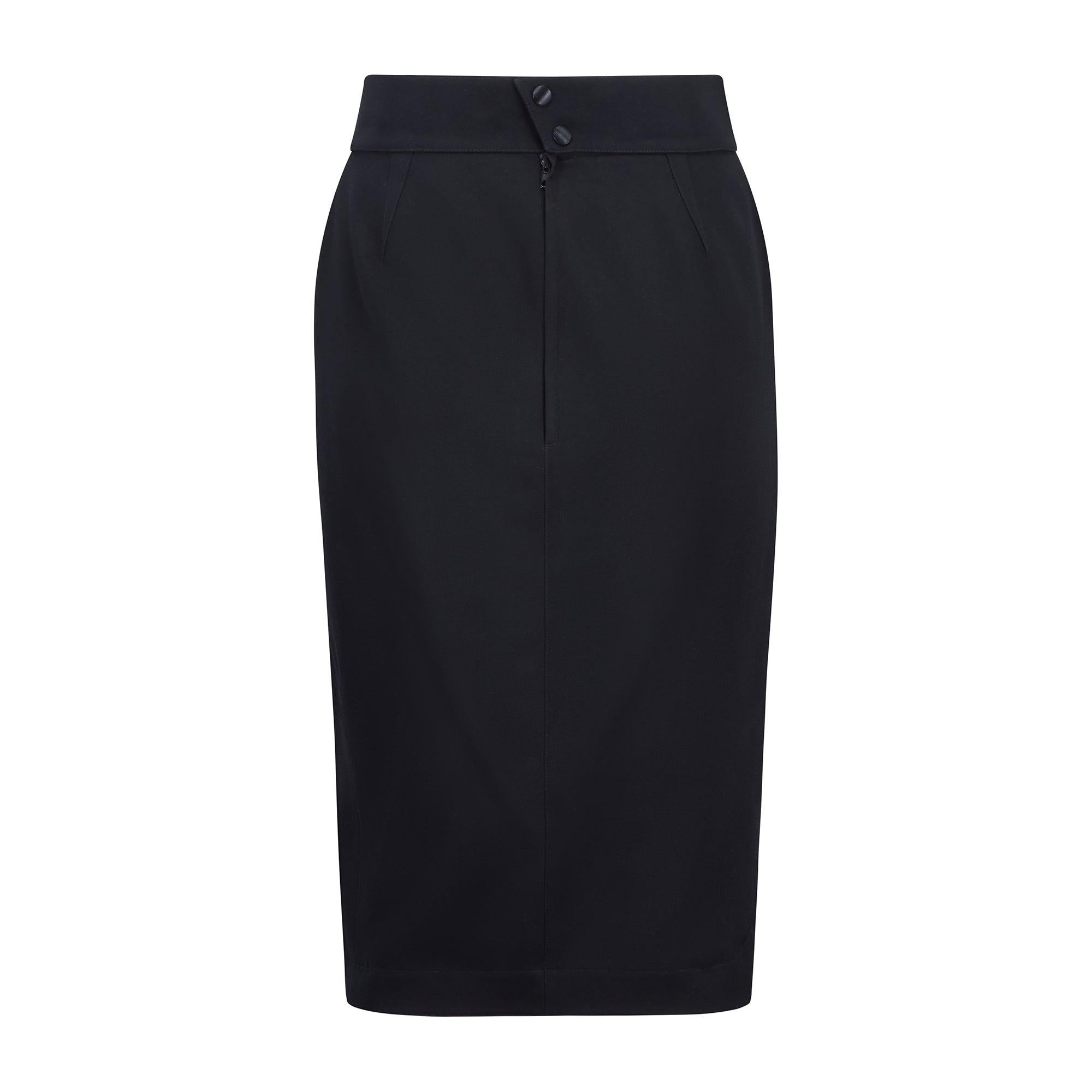 1989 Thierry Mugler Buick Kollektion Schwarzer Anzug mit geschwungenem Saum Rock und Rock im Angebot 1