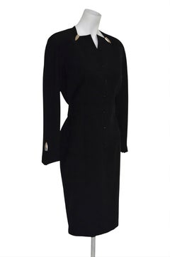 1989 Thierry Mugler Hiver Buick Collection FW Black Dress with Chrome Details