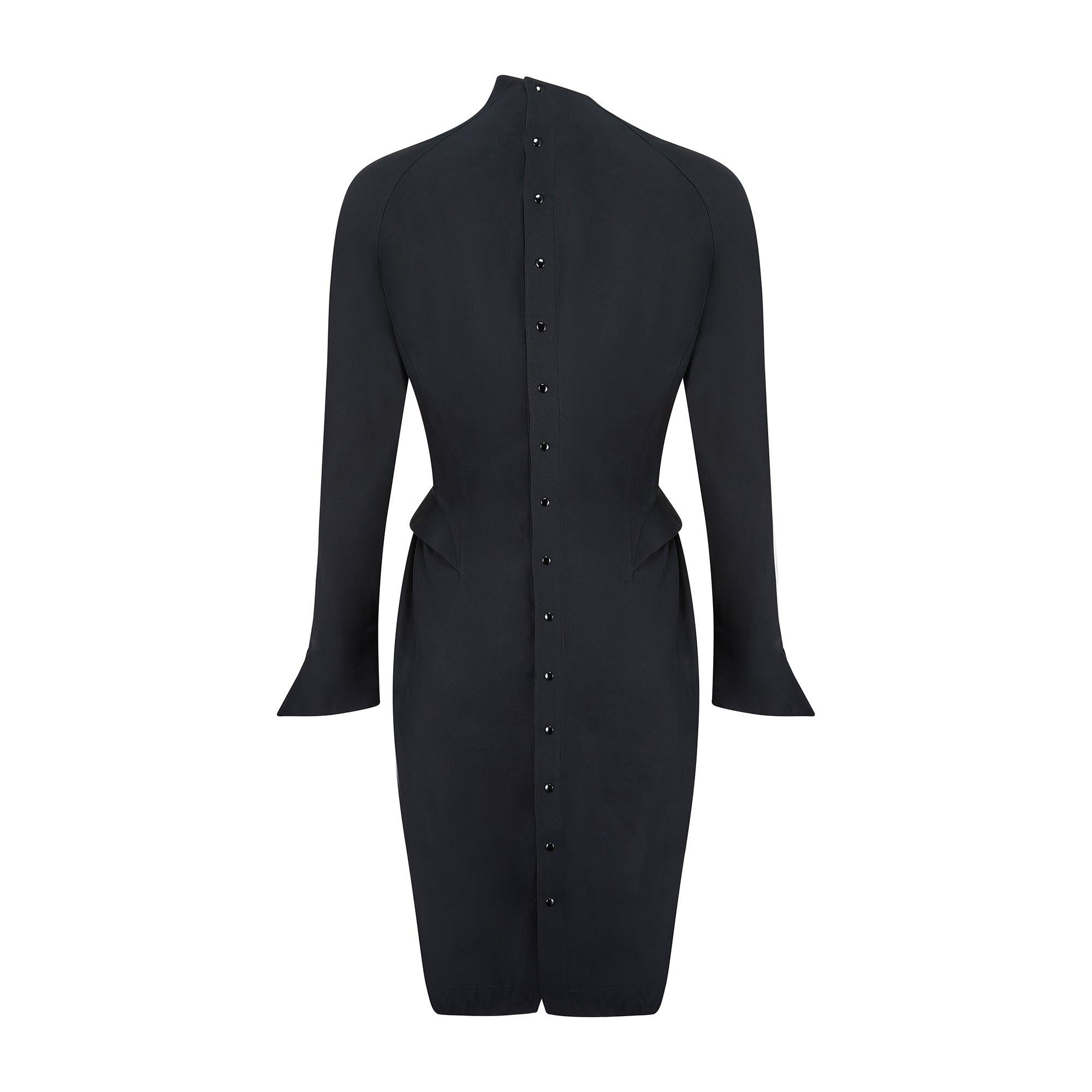 1989 Thierry Mugler Les Atlantes Collection Black Asymmetric Dress In Excellent Condition For Sale In London, GB