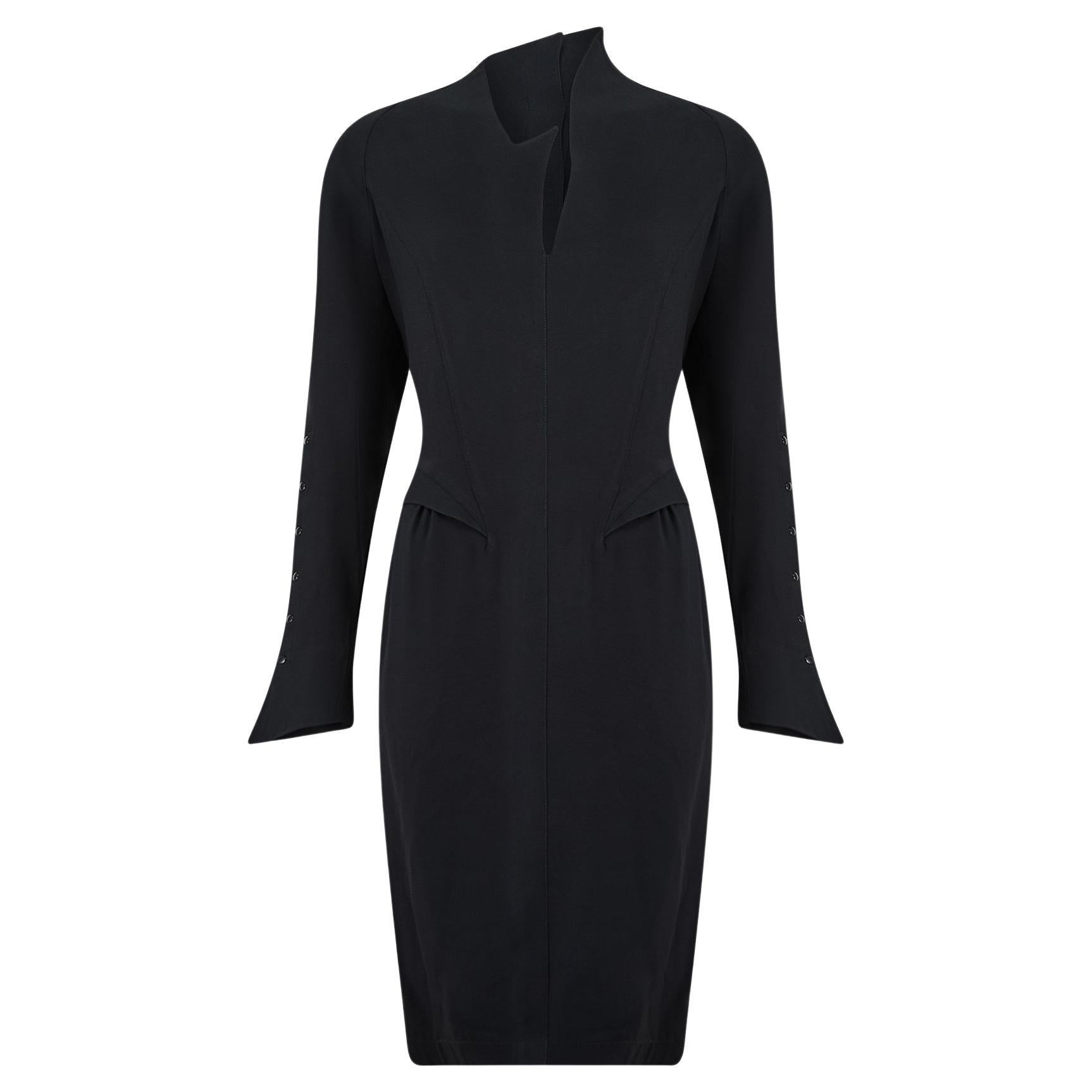 1989 Thierry Mugler Les Atlantes Collection Black Asymmetric Dress For Sale
