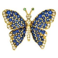 1989 Tiffany & Co. 4.22 Carat Sapphire Diamond Emerald 18 Karat Gold Butterfly