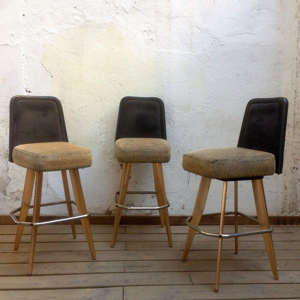 1989 Vintage American Style Bar Stools with Gold Metal Frames In Good Condition For Sale In Barcelona, Barcelona