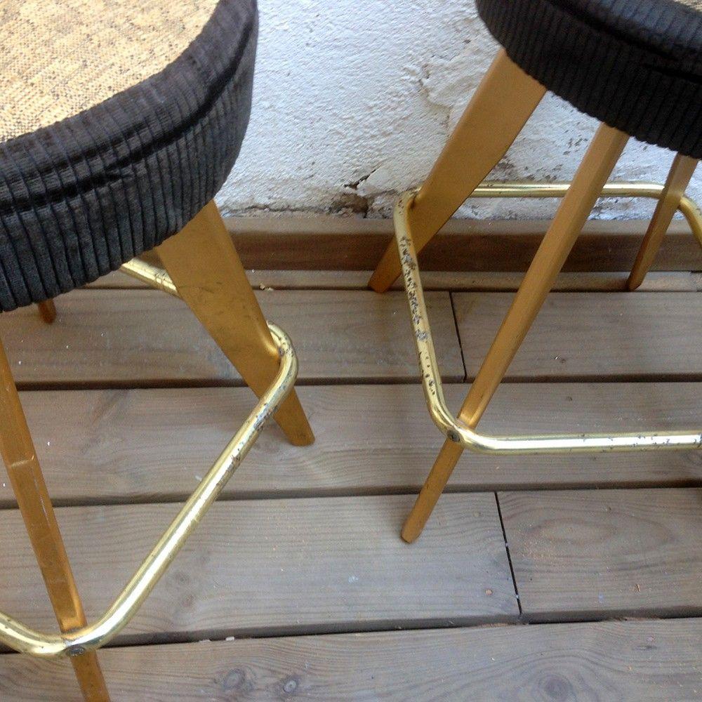 Late 20th Century 1989 Vintage American Style Casino Stools with Gold Metal Frames For Sale