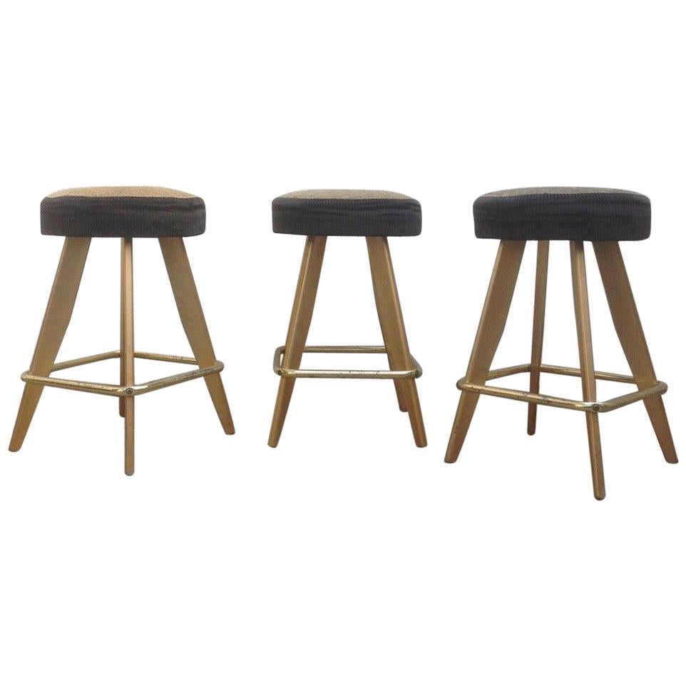 1989 Vintage American Style Casino Stools with Gold Metal Frames For Sale