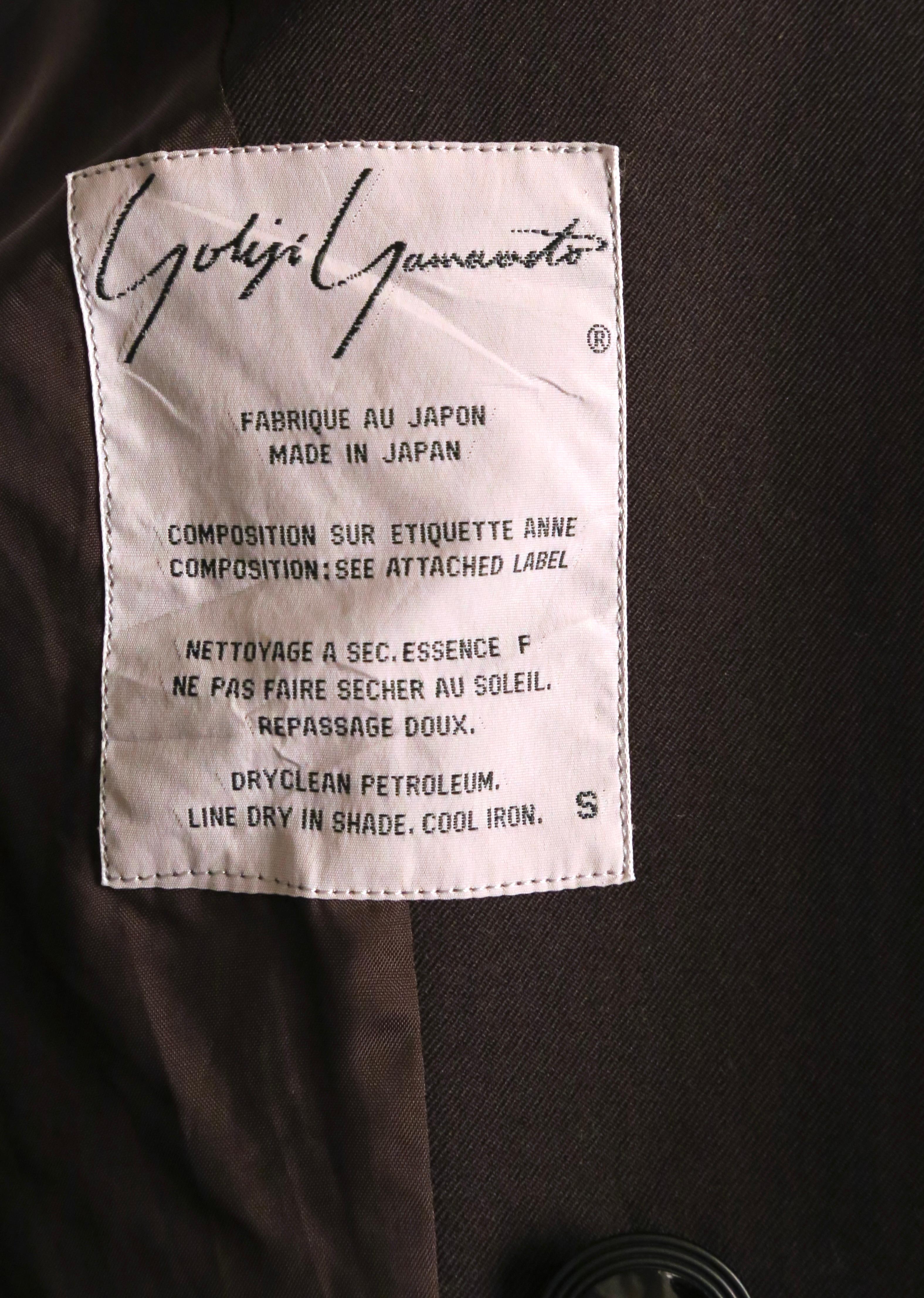 1989 YOHJI YAMAMOTO brown runway coat with button detail For Sale 5
