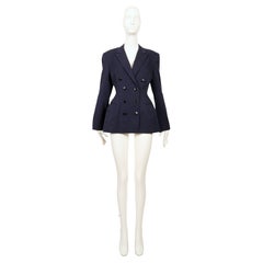 1989 YOHJI YAMAMOTO navy blue hourglass shaped runway jacket