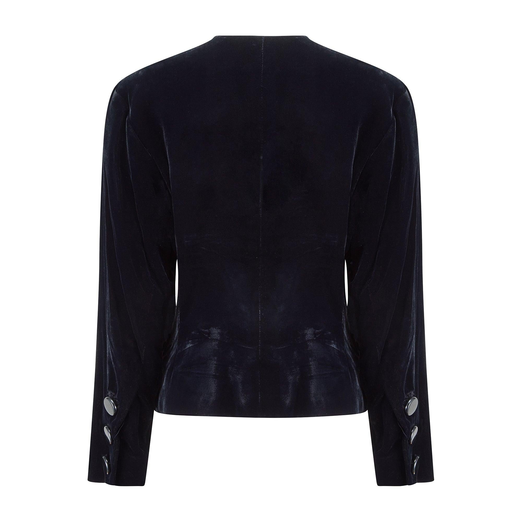 1989 Yves Saint Laurent Black Velvet Jacket with Large Black Buttons In Excellent Condition In London, GB