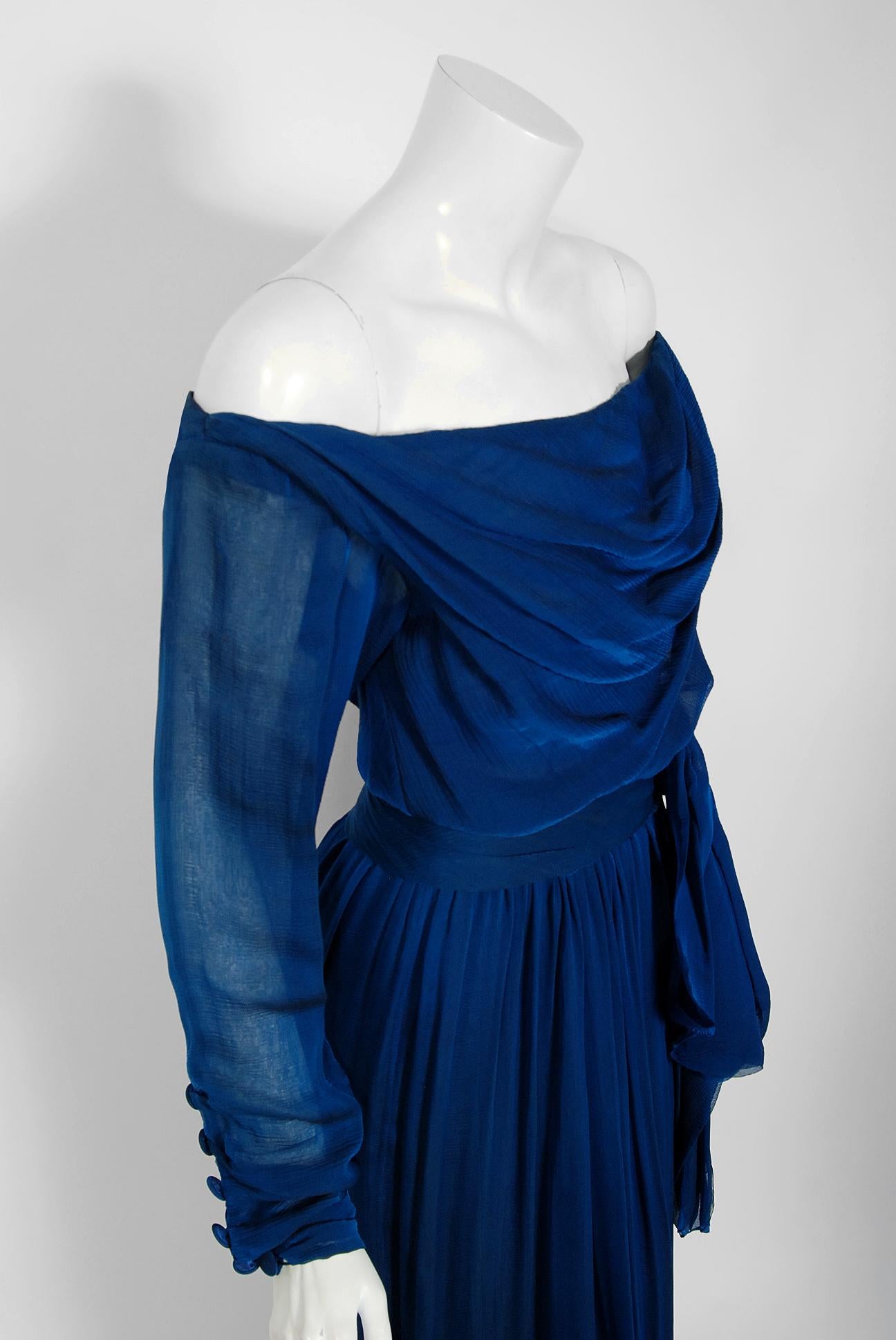 Vintage 1989 Yves Saint Laurent Haute Couture Cobalt Blue Silk Off ...