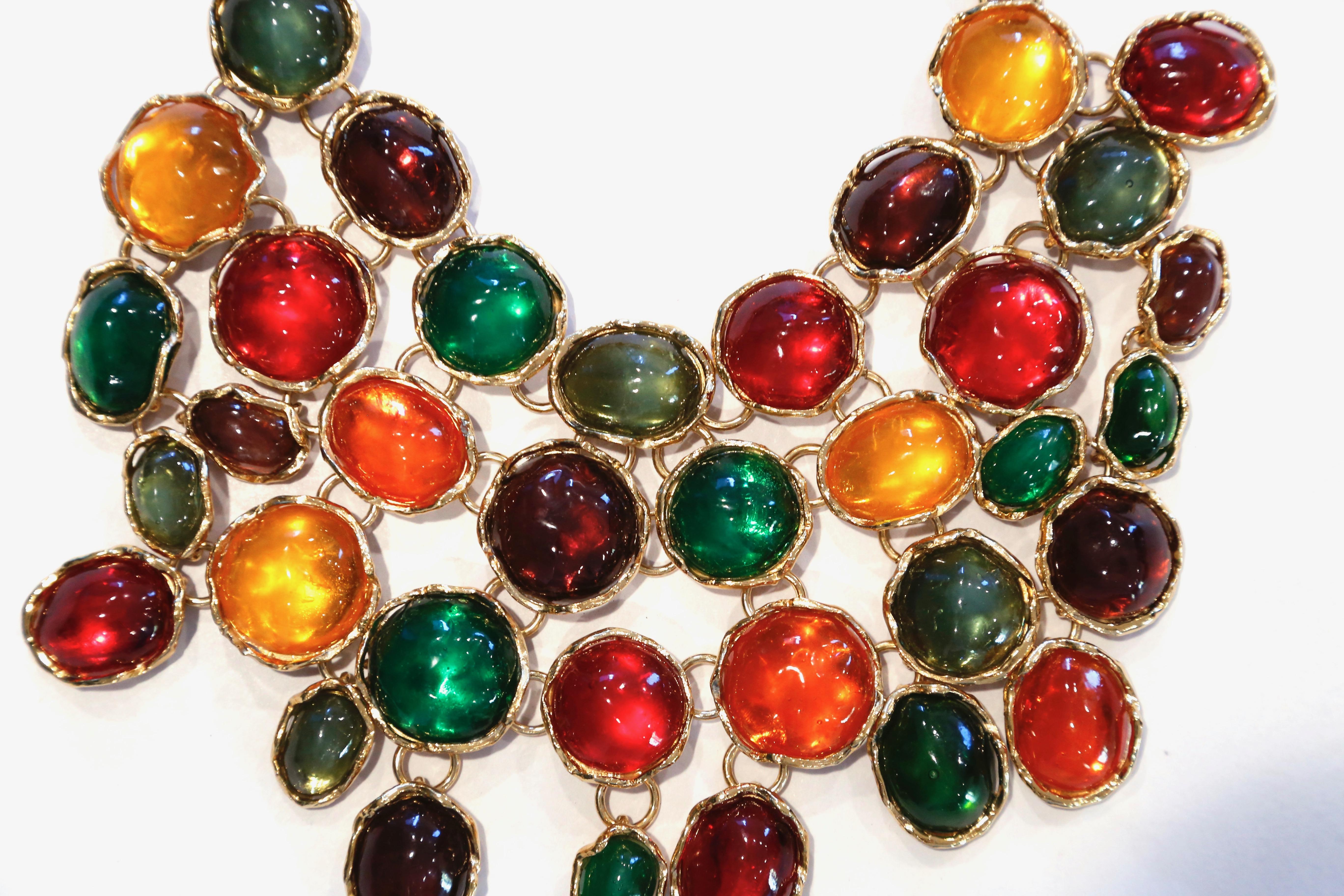 1989 YVES SAINT LAURENT haute couture poured glass bib necklace In Excellent Condition In San Fransisco, CA