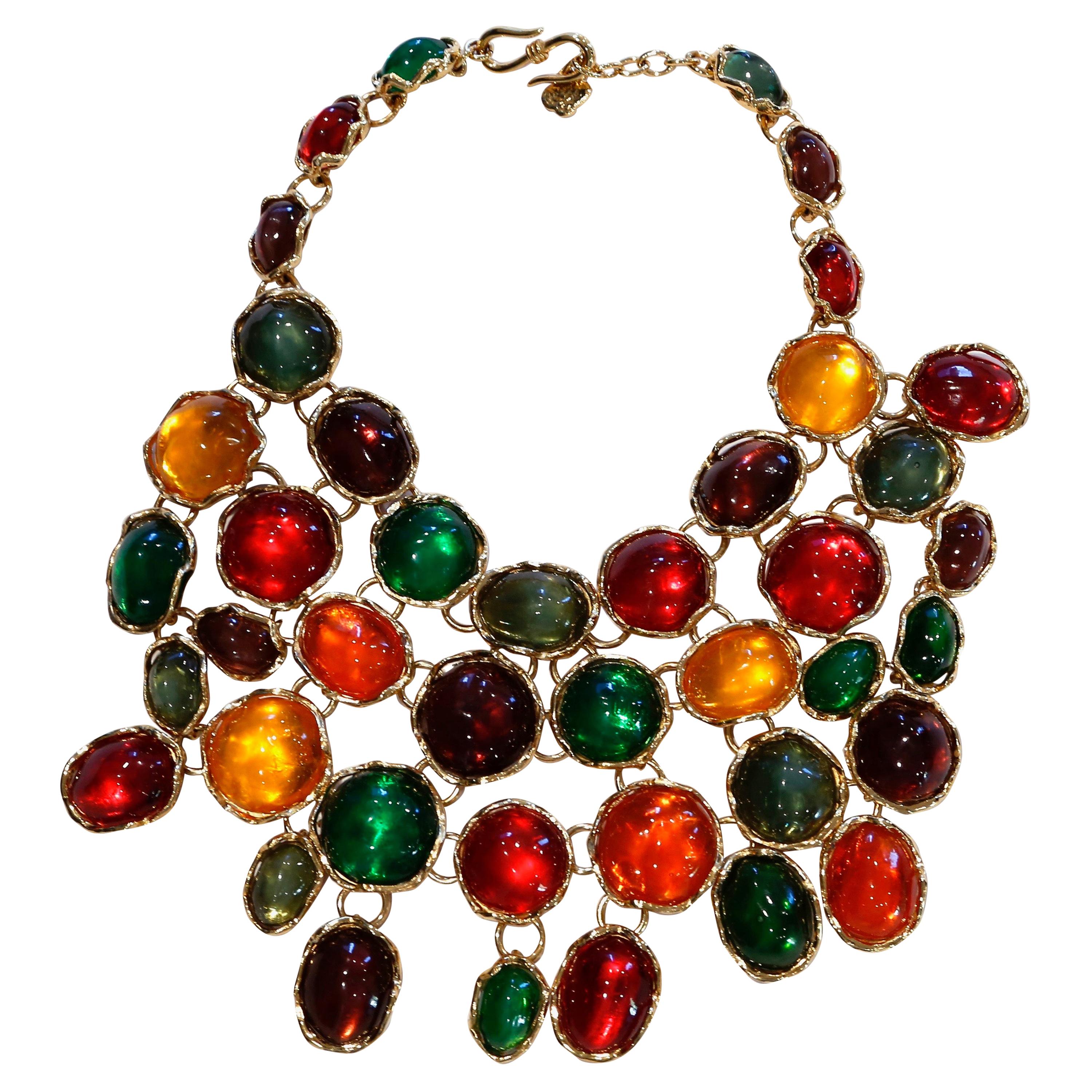 1989 YVES SAINT LAURENT haute couture poured glass bib necklace