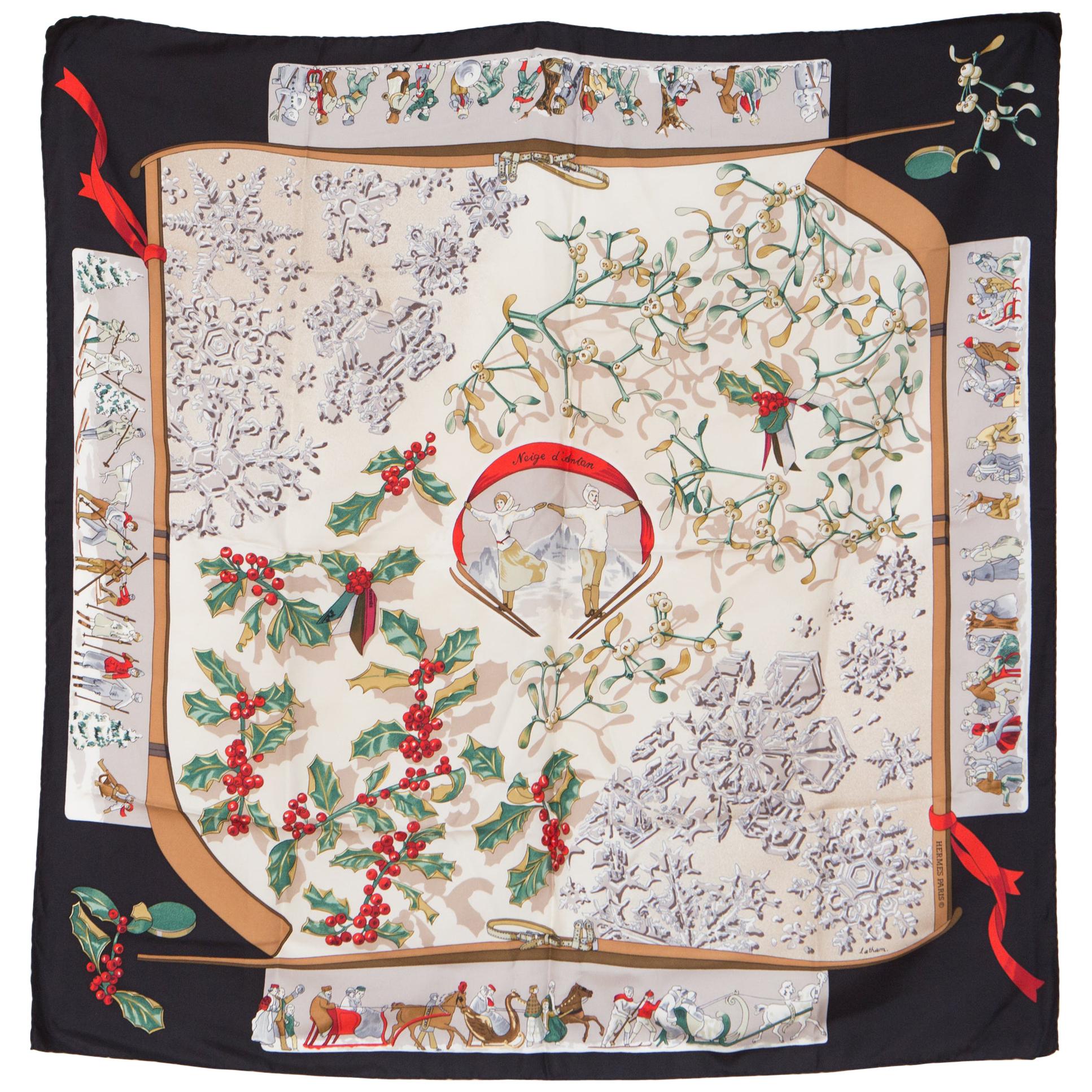  1989s Hermes Neige d Antan by Cathy Latham Silk Scarf