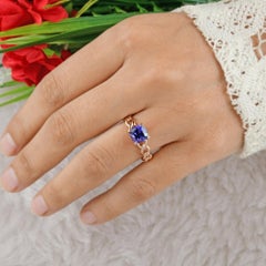 1.98ct Cushion Tanzanite Birthstone Solitaire Link Band Ring 18 Karat Rose Gold