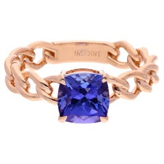 1.98ct Cushion Tanzanite Birthstone Solitaire Link Band Ring 18 Karat Rose Gold