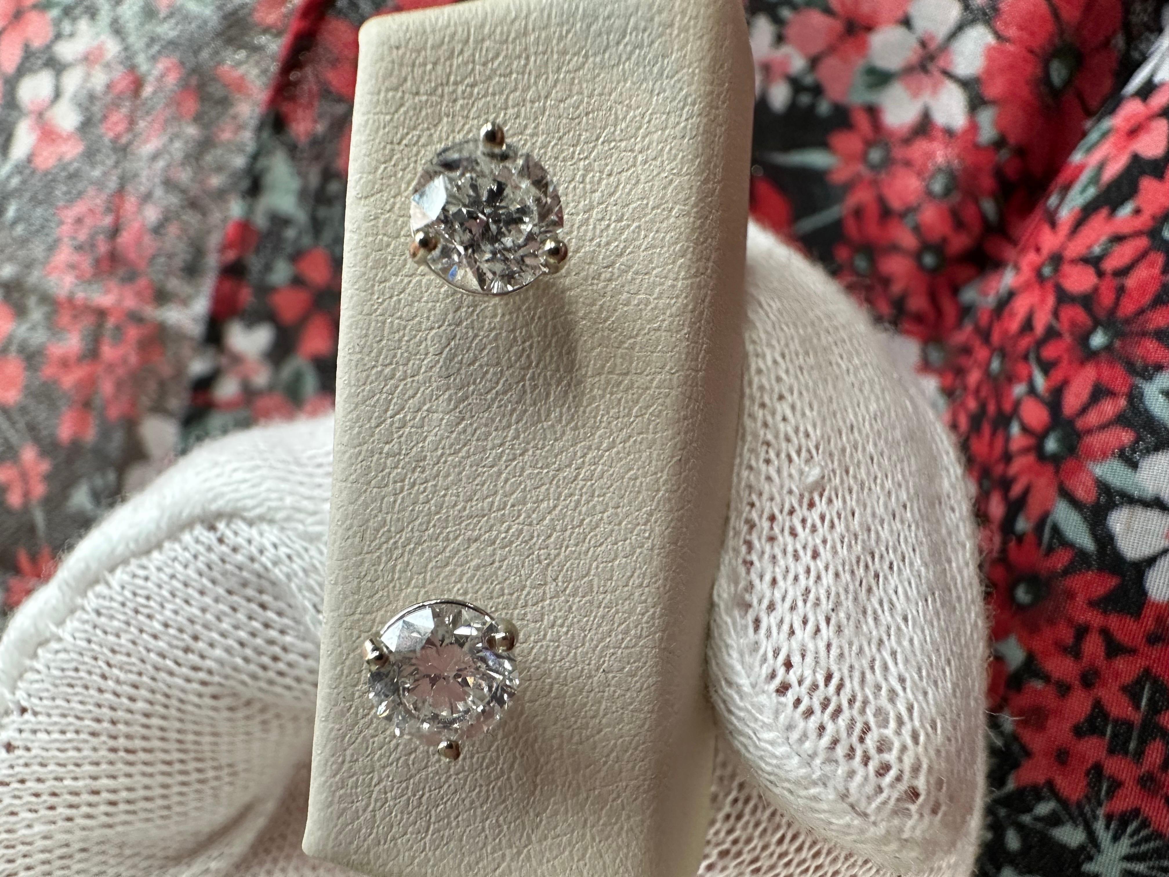 1.98ct diamond stud earrings 14KT white gold diamond studs For Sale 1