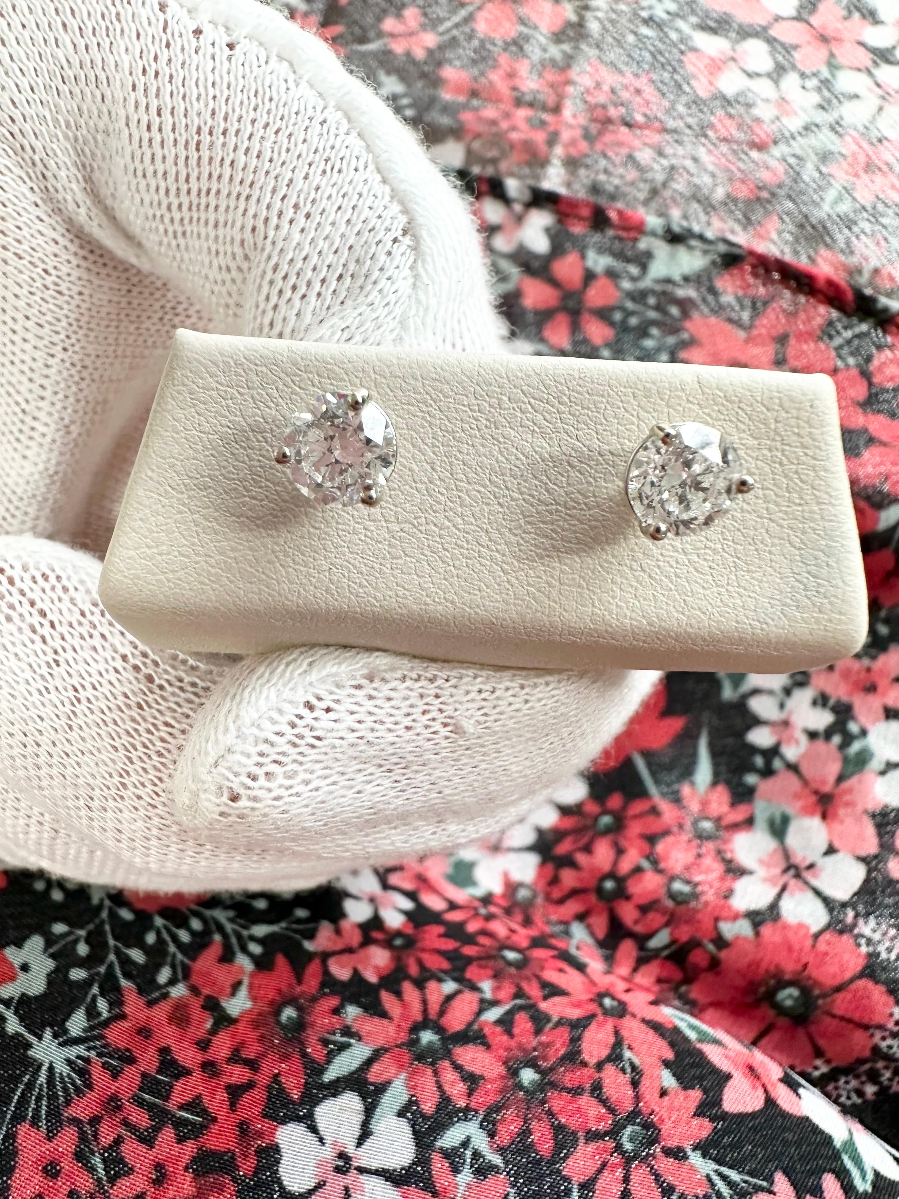 1.98ct diamond stud earrings 14KT white gold diamond studs For Sale 2