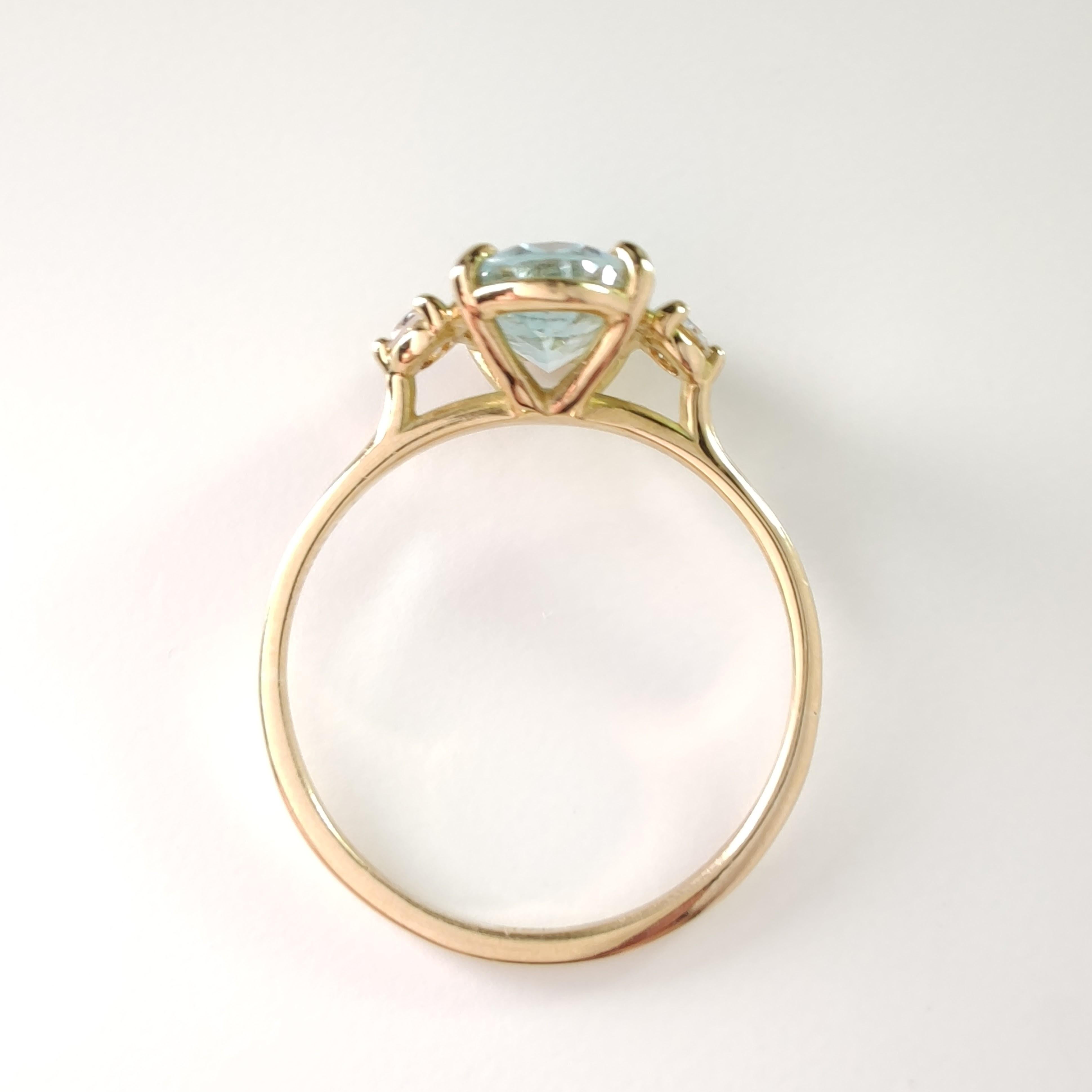 1.98ct Natural Aquamarine and Diamond Three-Stone Ring in 18K Gold  Gift for her For Sale 5