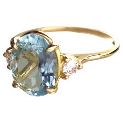 1.98ct Natural Aquamarine and Diamond Three-Stone Ring in 18K Gold  Gift for her