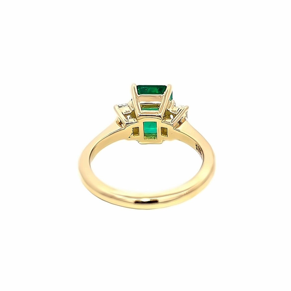 Emerald Cut 1.98CT Octagonal Emerald with Diamonds Ring, GIA Certified, set in 18K YG For Sale