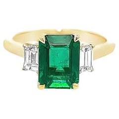 1.98CT Octagonal Emerald with Diamonds Ring, GIA Certified, set in 18K YG