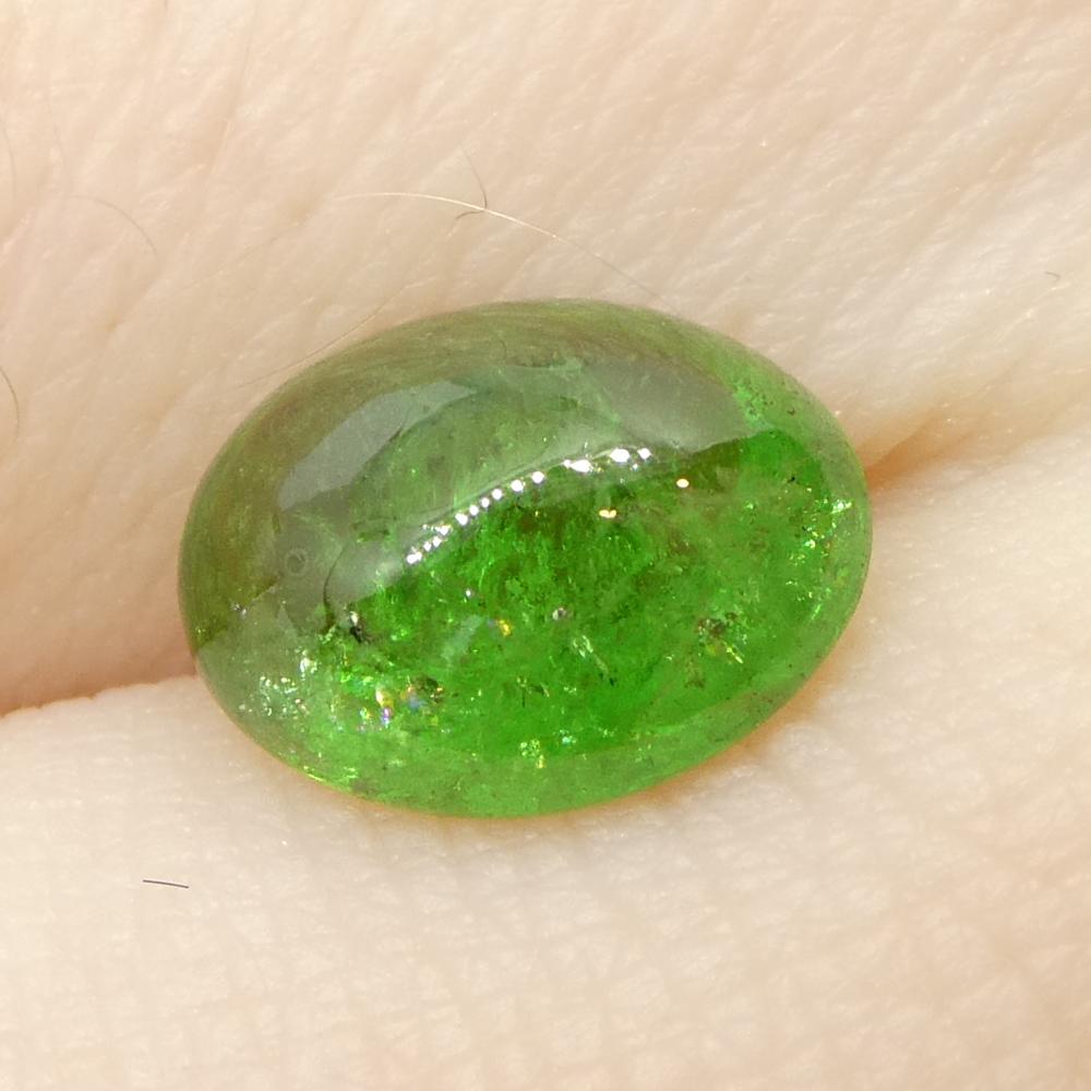 Women's or Men's 1.98ct Oval Cabochon Green Tsavorite Garnet from Kenya, Unheated For Sale