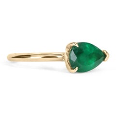 2.0cts Three Prong East to West Set Emerald Pear Solitaire Ring gift 14K Yellow