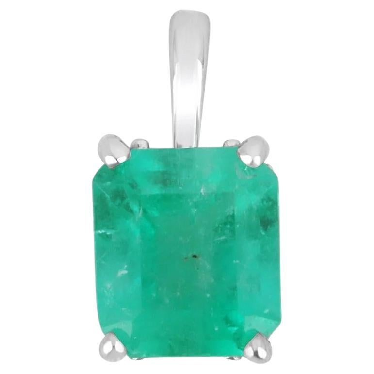 1.98cts 14K Vivid Medium Green Colombian Emerald Cut Solitaire Gold Pendant For Sale