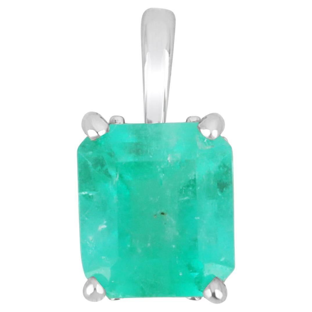 1.98cts 14K Vivid Medium Green Colombian Emerald Cut Solitaire Gold Pendant For Sale