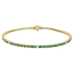 1.98cttw Green Emerald & Diamond Tennis Bracelet 14K Yellow Gold