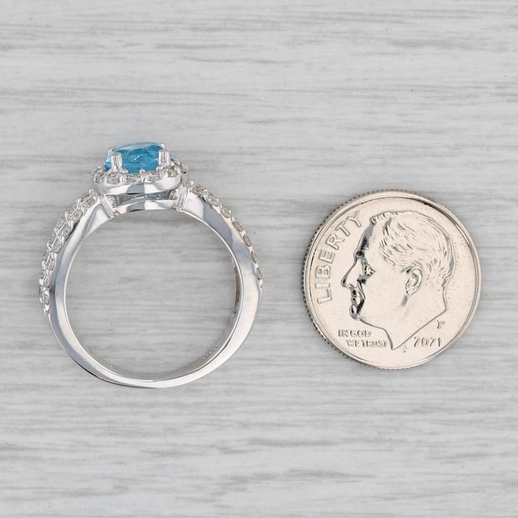 1.98ctw Anillo Halo de Diamantes Topacio Azul Oro Blanco 14k Talla 6.5 Compromiso en venta 1