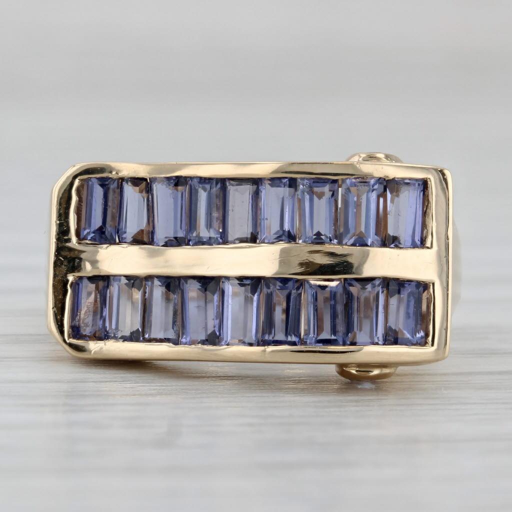 Baguette Cut 1.98ctw Iolite Tanzanite Ring 14k Yellow Gold Size 7 Abstract Cocktail For Sale