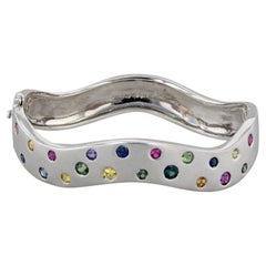 1.98ctw Ruby Sapphire Bangle Bracelet Sterling Silver Statement 6.5"