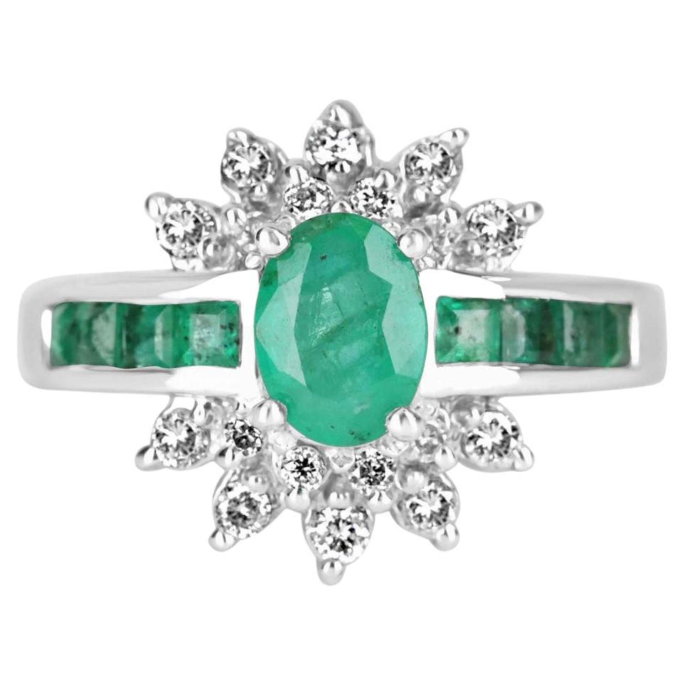 1.98tcw 14K Colombian Emerald-Oval Cut & Diamond Cluster Statement Ring For Sale