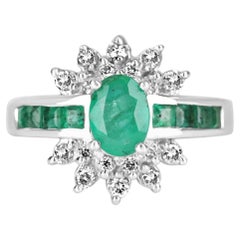 1.98tcw 14K Colombian Emerald-Oval Cut & Diamond Cluster Statement Ring