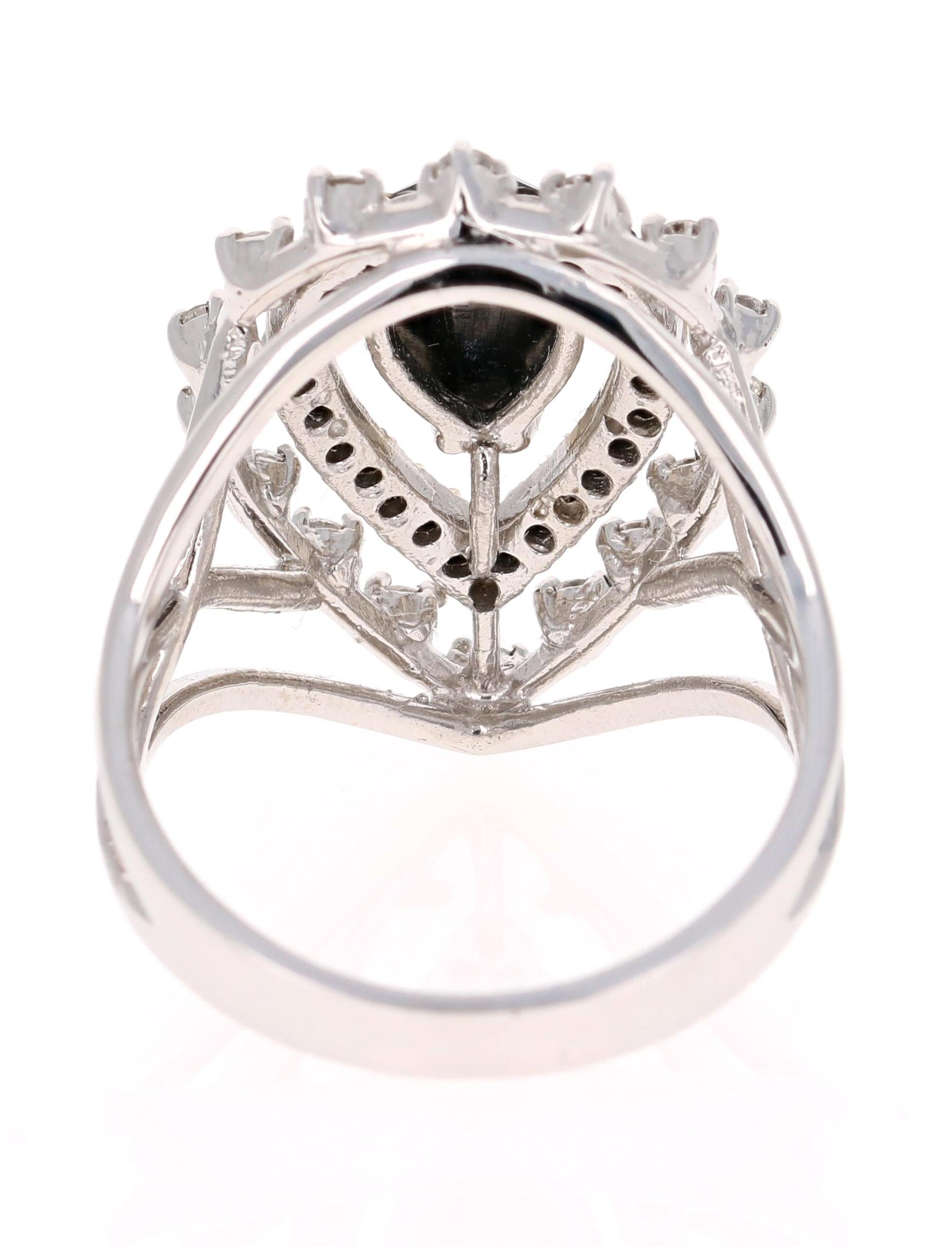 1.99 Carat Black and White Diamond 14 Karat White Gold Victorian Cocktail Ring In New Condition In Los Angeles, CA