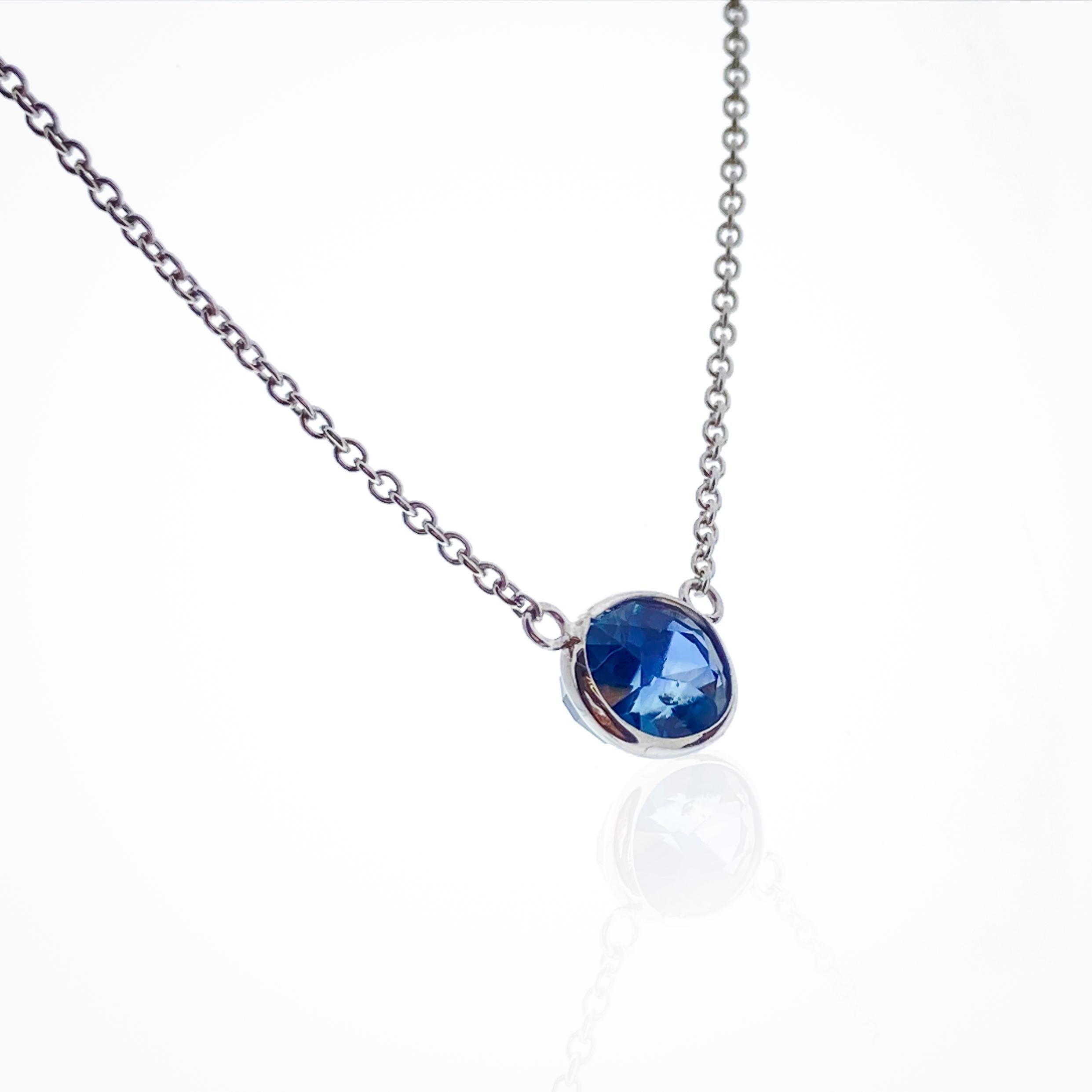 Contemporary 1.99 Carat Blue Oval Sapphire Fashion Necklaces In 14K White Gold  For Sale