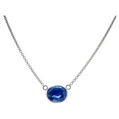 1.99 Carat Blue Oval Sapphire Fashion Necklaces In 14K White Gold 