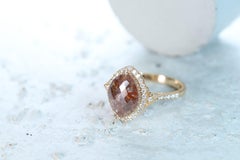 1.99 Carat Brown Diamond with Round-Cut White Diamond 14K Yellow Gold Ring