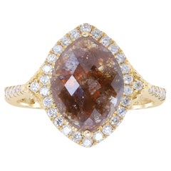 1.99 Carat Brown Diamond with Round-Cut White Diamond 14K Yellow Gold Ring
