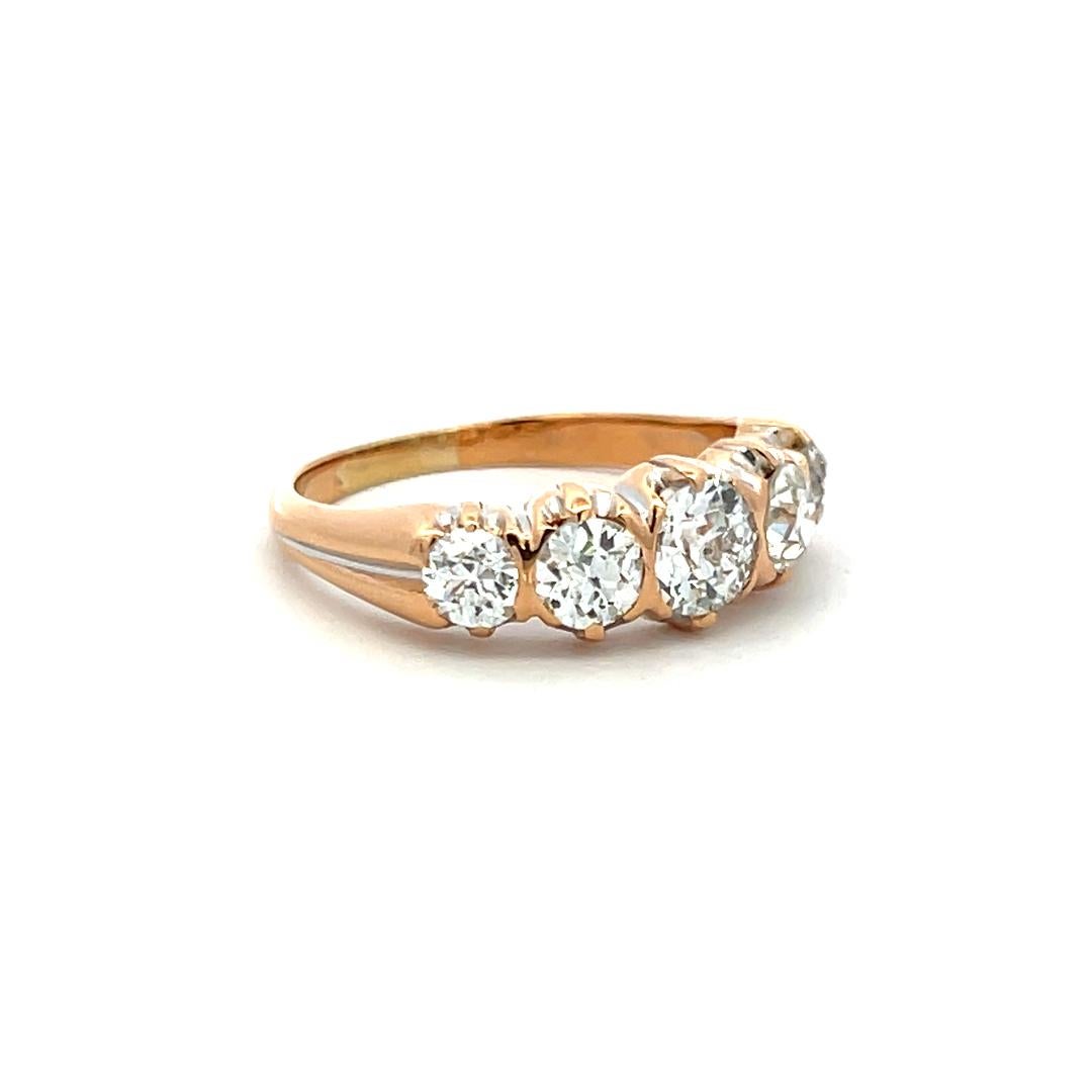 1.99 Carat Circular Brilliant Cut G SI1 Diamond 14K Yellow Gold Five-Stone Ring en vente 1